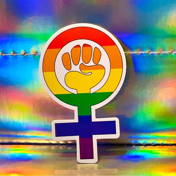 US SELLER Matte Female Fist Feminism Symbol Ally Rainbow LGBT Sticker Pride Gay - Picture 2 of 4
